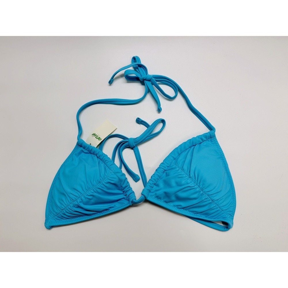 NWT Women's Aerie Triangle‎ Bikini Top Blue Ruched Tie Back Swimsuit Padded Med